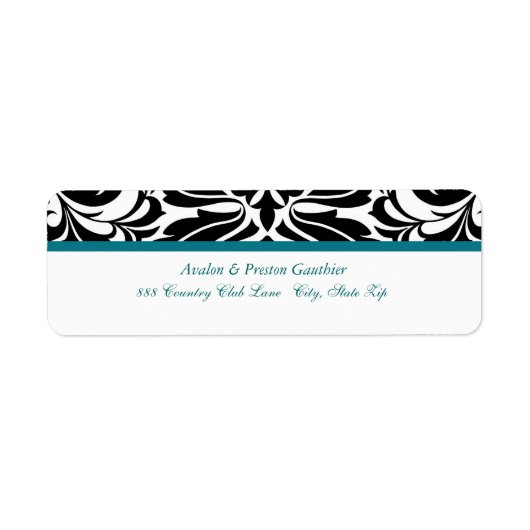 Elegantes Aquamarines Black Damask-Hochzeitsplatz (Vorne)