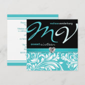 Elegantes Aquamarines Blau 16 . Geburtstag Geburts Einladung (Vorne/Hinten)