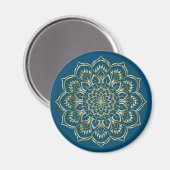 Elegantes, Aquamarines Blau- und Goldflorentmuster Magnet (Vorderseite/Rückseite)