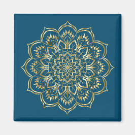 Elegantes, Aquamarines Blau- und Goldflorentmuster Magnet
