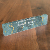 Elegantes Aquamarines Blue Agate Geode Chic Monogr Namensplakette (Seite)