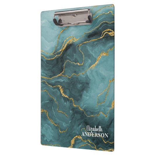 Elegantes Aquamarines Blue Agate Geode Marble Mono Klemmbrett (Links)