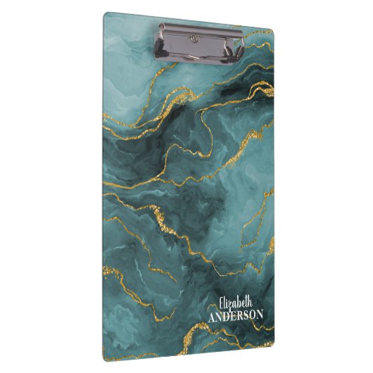 Elegantes Aquamarines Blue Agate Geode Marble Mono Klemmbrett (Rechts)