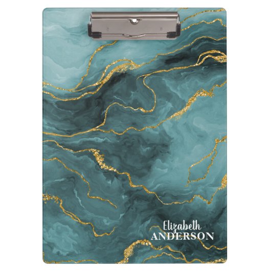 Elegantes Aquamarines Blue Agate Geode Marble Mono Klemmbrett (Vorderseite)