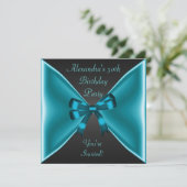 Elegantes Aquamarines Blue Bow Black Event-Party Einladung (Stehend Vorderseite)