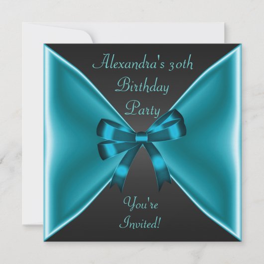 Elegantes Aquamarines Blue Bow Black Event-Party Einladung (Vorderseite)