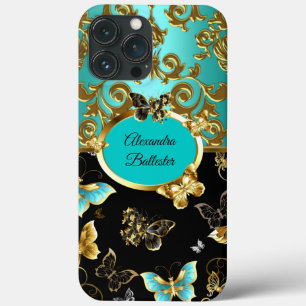 Elegantes Aquamarines Blue Damask Floral Butterfly Case-Mate iPhone Hülle