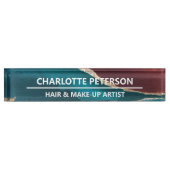 Elegantes Aquamarines Blue & Gold Agate Marmorrout Namensplakette (Vorderseite)