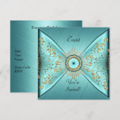 Elegantes Aquamarines Blue Gold Event-Party Einladung (Vorne/Hinten)