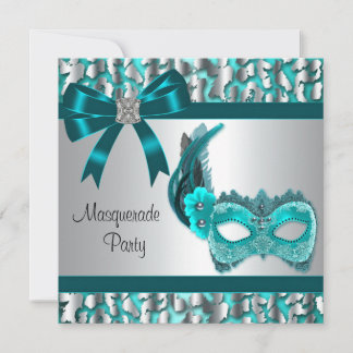 Elegantes Aquamarines Blue Leopard Masquerade Part Einladung
