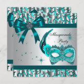 Elegantes Aquamarines Blue Leopard Masquerade Part Einladung (Vorne/Hinten)