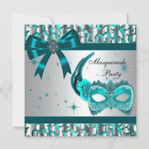Elegantes Aquamarines Blue Leopard Masquerade Part Einladung