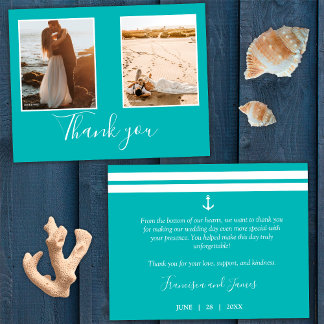 Elegantes Aquamarines Blue Nautical Anchor Hochzei Dankeskarte