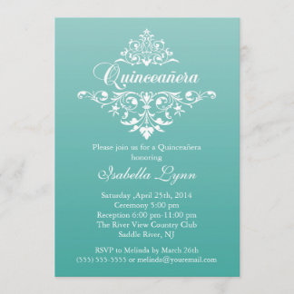 Elegantes Aquamarines Blue Ombre Quinceañera Party Einladung