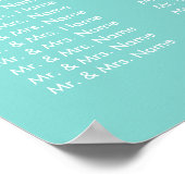 Elegantes Aquamarines Blue Wedding Seating Chart Poster (Ecke)