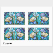 Elegantes Aquamarines Blumenglas im Jugendstil Rechteckiger Aufkleber (Blatt)