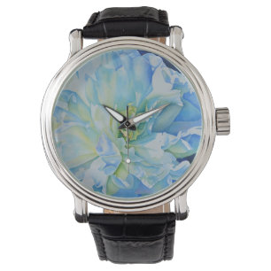 Elegantes aquamarines Blumenwasser Armbanduhr