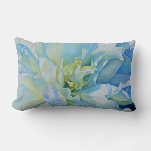 Elegantes aquamarines Blumenwasser Lendenkissen (Vorderseite)