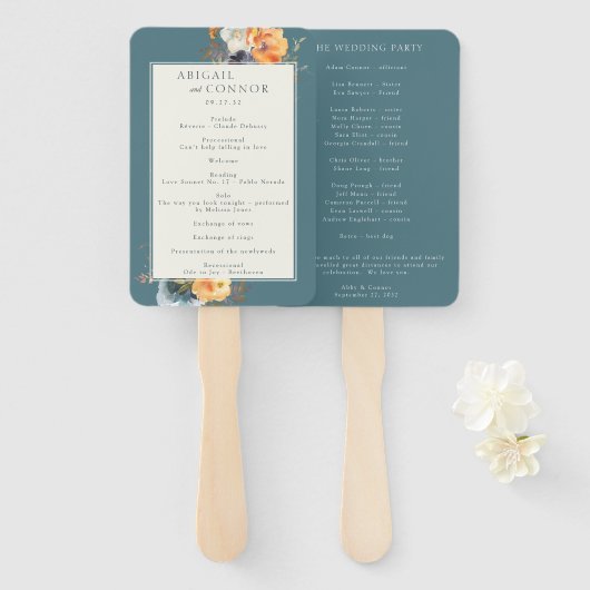 Elegantes Aquamarines Boho-Flora-Programm für die  Fächer (Vorne und Hinten)