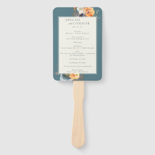 Elegantes Aquamarines Boho-Flora-Programm für die Fächer (Vorderseite)