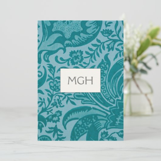 Elegantes Aquamarines Botanisches Monogramm Dankeskarte (Stehend Vorderseite)