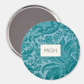 Elegantes Aquamarines botanisches Mustermonogramm Magnet (Vorderseite/Rückseite)