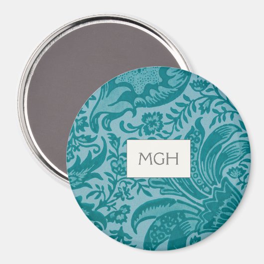 Elegantes Aquamarines botanisches Mustermonogramm Magnet (Vorderseite/Rückseite)