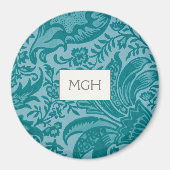 Elegantes Aquamarines botanisches Mustermonogramm Magnet (Vorne)