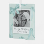 Elegantes Aquamarines Bow Foto Ornament Aus Glas (Vorderseite links)