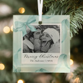Elegantes Aquamarines Bow Foto Ornament Aus Glas