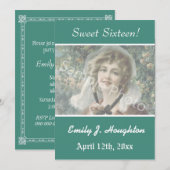 Elegantes, aquamarines Foto mit 16 Party Einladung (Vorne/Hinten)