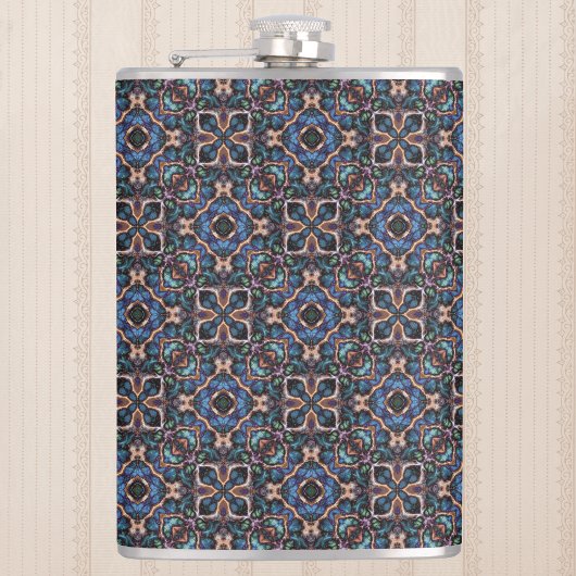 Elegantes Aquamarines geometrisches Muster aus bla Flachmann