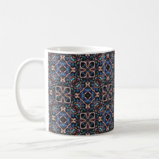 Elegantes Aquamarines geometrisches Muster aus bla Kaffeetasse (Links)