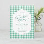 Elegantes Aquamarines Gingham Script-Brautparty Einladung (Stehend Vorderseite)