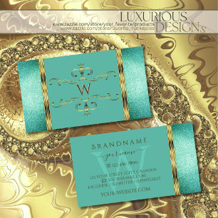 Elegantes Aquamarines Glitzer Gold Border Verziert Visitenkarte