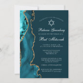 Elegantes Aquamarines Gold Agate Bat Mitzvah Party Einladung (Vorderseite)