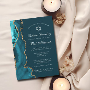 Elegantes Aquamarines Gold Agate Bat Mitzvah Party Einladung