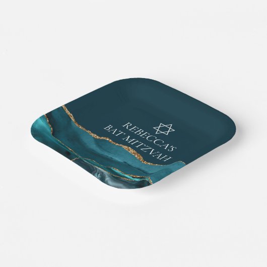 Elegantes Aquamarines Gold Bat Mitzvah Party Custo Pappteller (Gewinkelt)