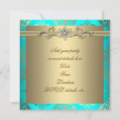 Elegantes Aquamarines Gold Damask Party Einladung (Rückseite)