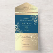 Elegantes Aquamarines Gold Floral Foto Hochzeit All In One Einladung (Innen Boden)