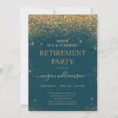Elegantes Aquamarines Gold Glitzer Retirement Part Einladung (Vorderseite)