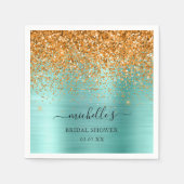 Elegantes Aquamarines Gold Glitzer Sparkle Namenss Serviette (Vorderseite)