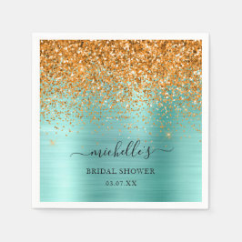 Elegantes Aquamarines Gold Glitzer Sparkle Namenss Serviette