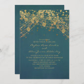 Elegantes Aquamarines Gold Glitzer String Lights H Einladung (Vorne/Hinten)