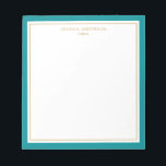 Elegantes Aquamarines Gold Personalisiert Notizblock<br><div class="desc">Dieses Notizblock ist elegant und minimalistisch mit dicken aquamarinen Rahmen und dünnen goldenen Rahmen. Personalisieren Sie es mit Ihrem Namen oder Firmennamen.</div>