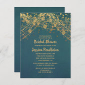 Elegantes Aquamarines Gold String Lights Brautpart Einladung (Vorne/Hinten)