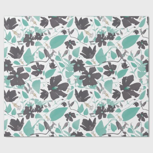 Elegantes Aquamarines Gray Brown Clematis Blumenmu Geschenkpapier (Flach)