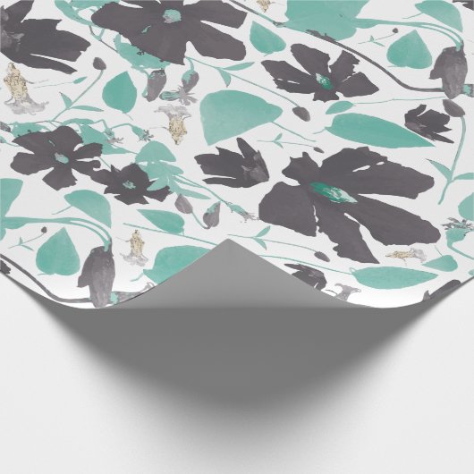 Elegantes Aquamarines Gray Brown Clematis Blumenmu Geschenkpapier (Ecke)