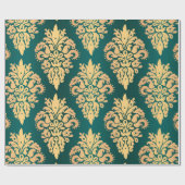 Elegantes Aquamarines Green Gold Classic Damask Mu Geschenkpapier (Flach)