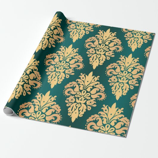 Elegantes Aquamarines Green Gold Classic Damask Mu Geschenkpapier (Ungerollt)